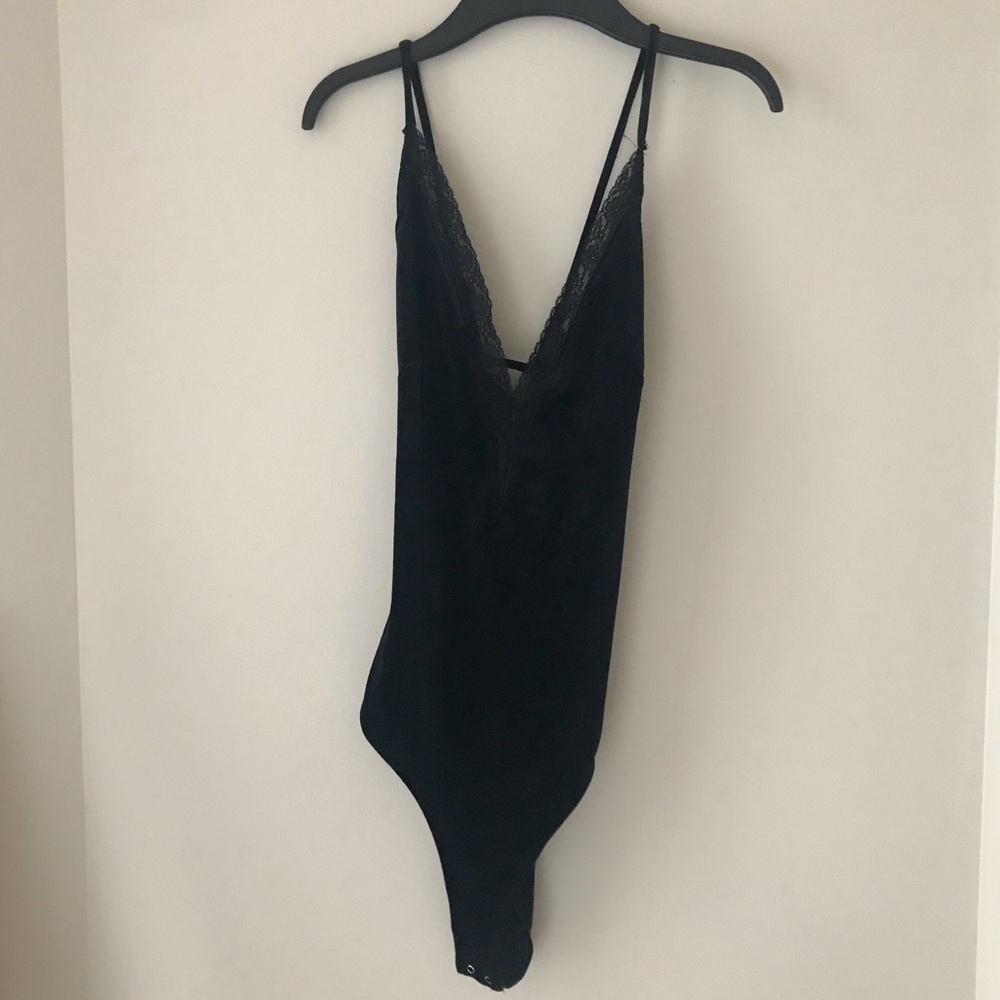 NEW Velvet and Lace Trim Bodysuit